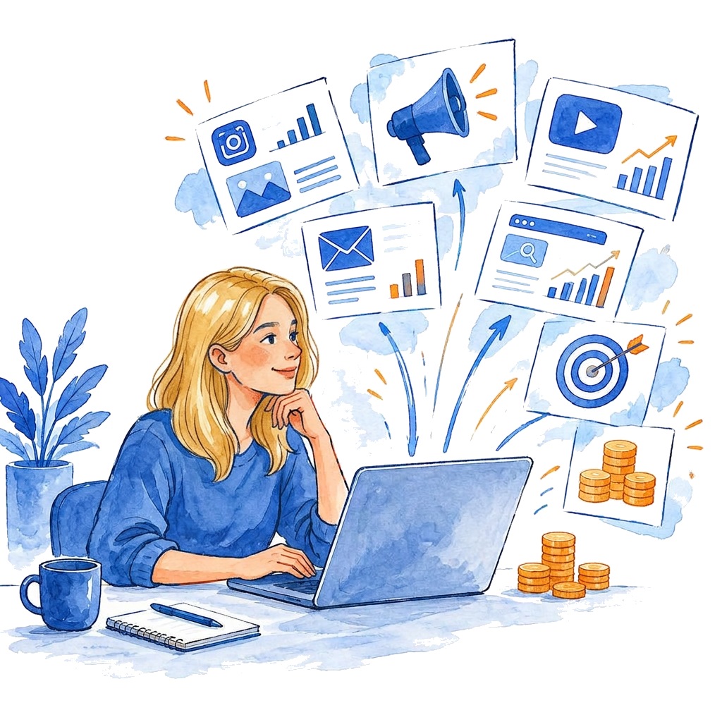 Illustration of a multi-channel paid advertising strategy