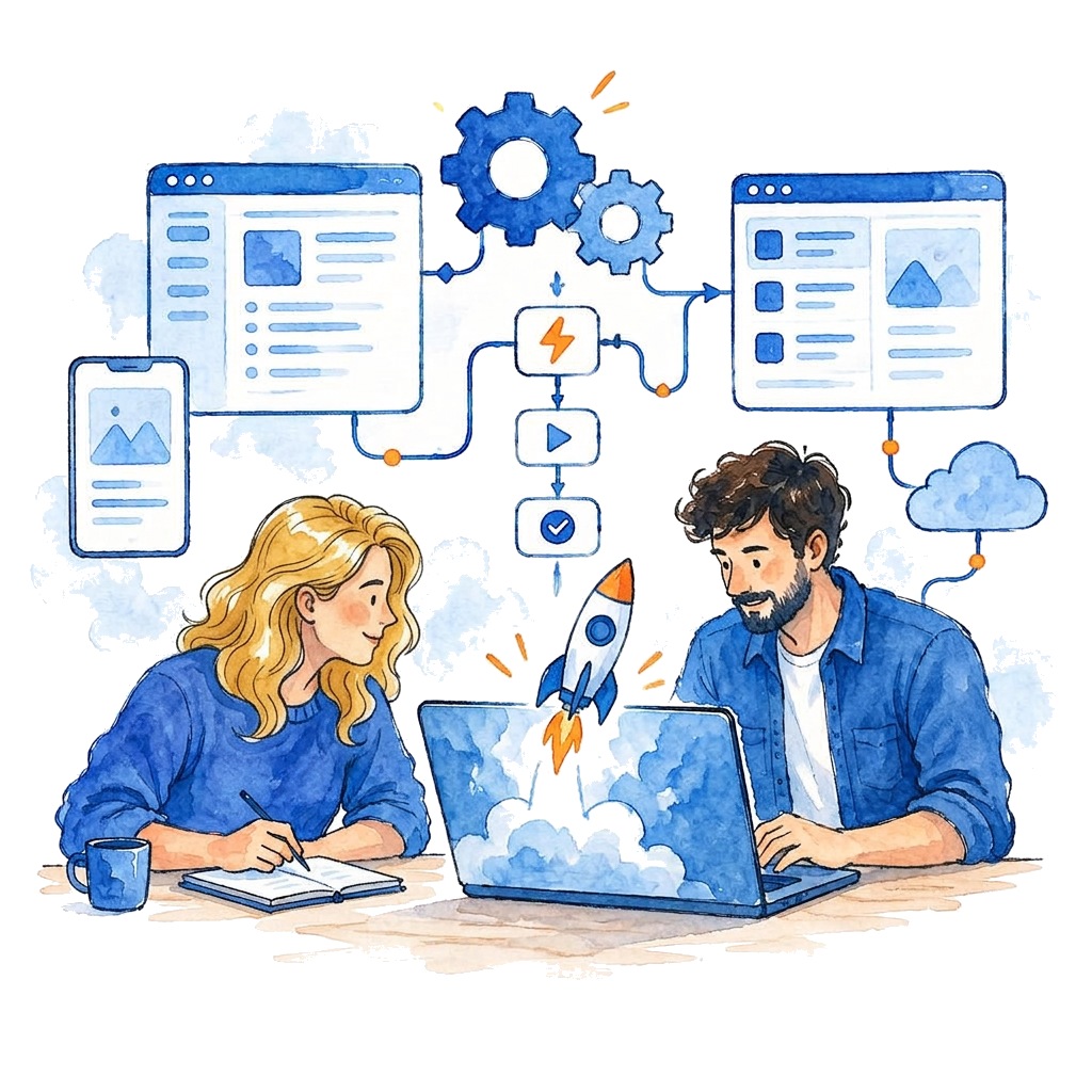 Illustration of connected marketing, CRM and automation systems